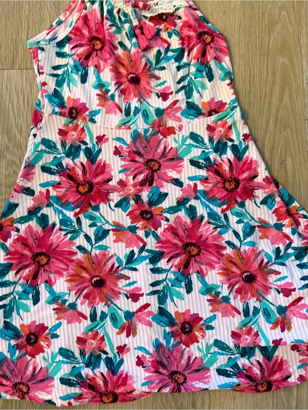 1st Kiss Girl's Size 7/8 Bright Pink Floral Polyester Blend Casual Sundress